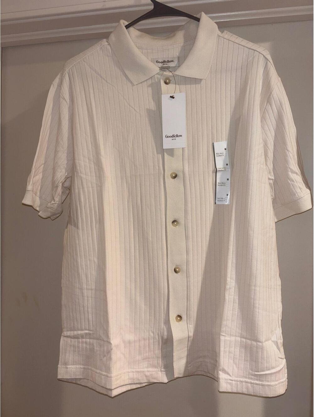 Goodfellow & Co Men’s Ribbed Button Front Polo Shirt Cream Ivory  Med NWT